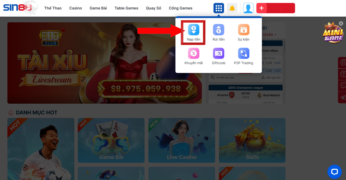 Hướng dẫn nạp tiền Sin88 chi tiết bằng ví điện tử Momo